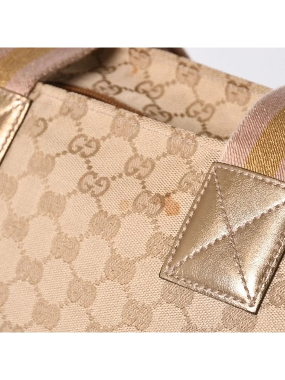 Gucci Tote Bag GG Canvas Beige Gold Blanc